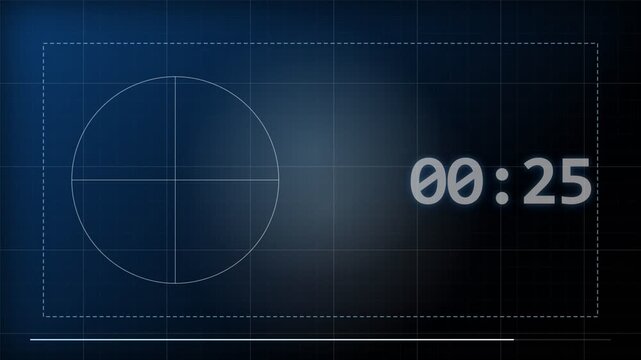 30 Second Countdown Timer Animation from 30 to 0 Seconds with Numbers for Videos, Presentations, Events, and Stock Footage, Digital countdown timer on blue schematic. Animated tech clock interface.