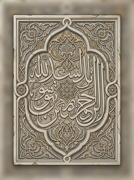 Ornate arabic calligraphy stone carving with traditional arabesque