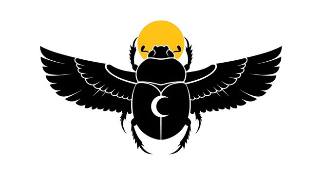 A stylized black and white beetle with yellow head
