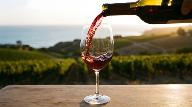 Red wine pouring into glass Albari&ntilde;o wine being served perfect for Albari&ntilde;o Day