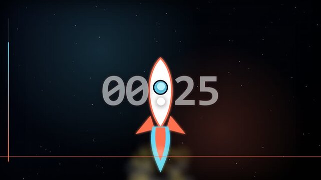 30 Second Countdown Timer Animation from 30 to 0 Seconds with Numbers for Videos, Presentations, Events, and Stock Footage, Digital countdown timer. Orbital rocket launch sequence in deep space.
