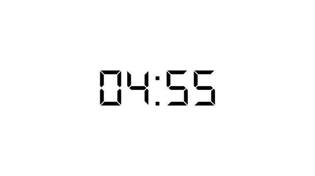 5 minutes countdown digital clock timer animation