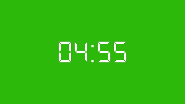 5 minutes countdown digital clock timer animation