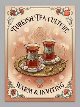 Vintage style poster celebrating traditional turkish tea culture