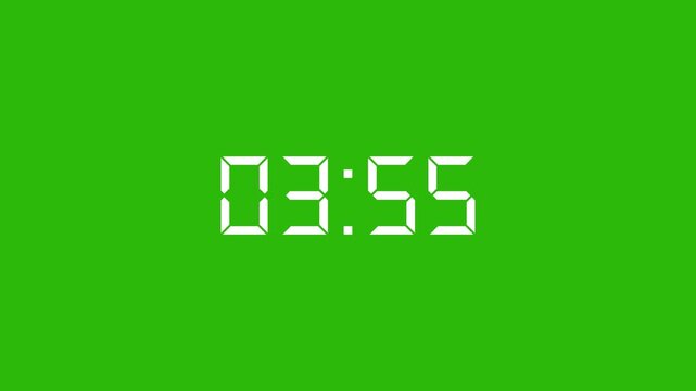 4 minutes countdown digital clock timer animation on green background