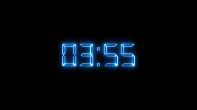 4 minutes countdown digital clock timer neon glowing animation
