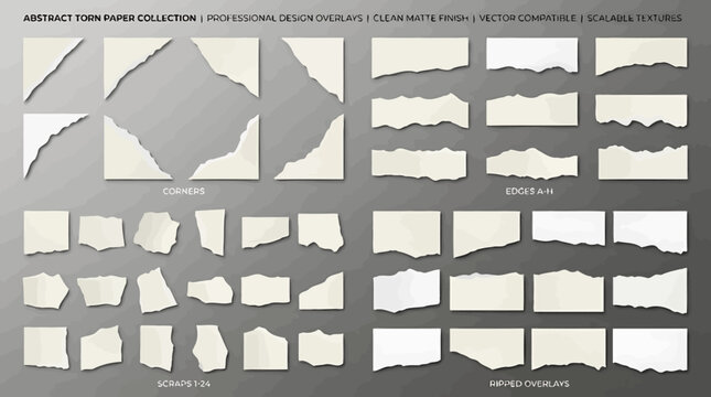Collection of Torn Paper Edges and Ripped Fragments for Scrapbook Collage and Graphic Design Overlays
