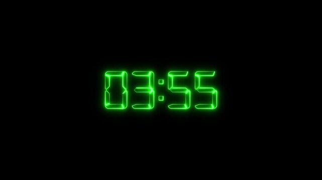 4 minutes countdown digital clock timer neon glowing animation