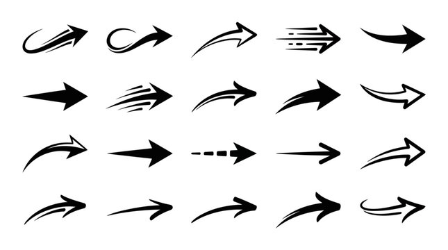 A collection of diverse arrow icons, illustrating direction, movement, and progress with dynamic designs