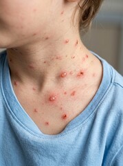 Fototapeta premium Chicken pox viral infection blisters on neck chest