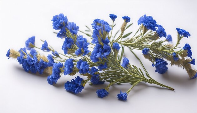Delicate Blue Limonium Twigs Isolated On White Background Botanical Macro