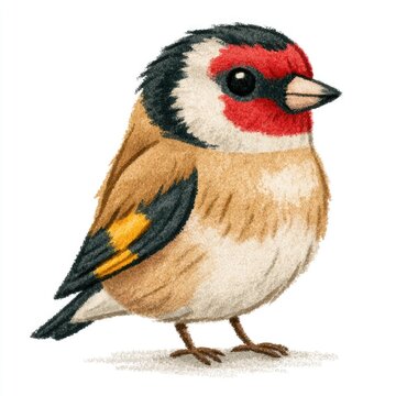 Cute European goldfinch doodle illustration for children