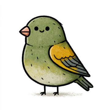 Cute European greenfinch doodle illustration for children