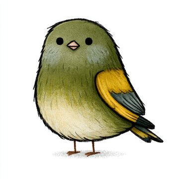 Cute European greenfinch doodle illustration for children