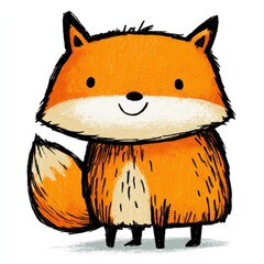 Fototapeta premium Cute red fox doodle illustration for children