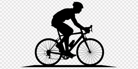 Obraz premium cyclist riding a road bike silhouette, Dynamic silhouette of male road cyclist riding lightweight racing bicycle isolated on white background modern flat vector illustration for sports and fitness