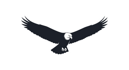 Fototapeta premium Majestic bald eagle soaring with wings spread, black and white predatory bird vector, powerful flying eagle silhouette for patriotic branding and logos