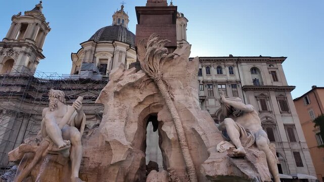 Fountain of the Four Rivers and Sant Agnese in Agone church in Rome Italy