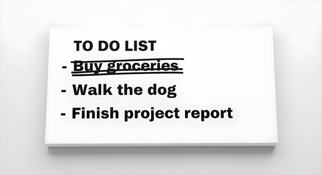 A simple, bold to-do list with one item dramatically crossed off, on a white notepad.