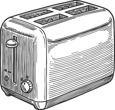 vintage toaster engraving retro kitchen appliance with dial and lever detailed sketch