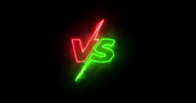 Glowing neon smoke effect VS versus bars icon animation on black background. Midway between top and bottom pointing versus fight battle in two player animation
