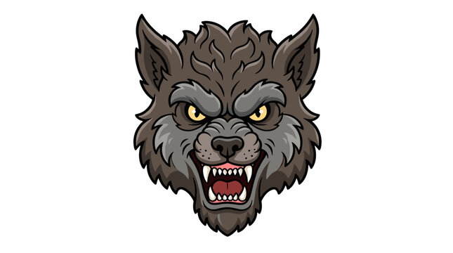 Aggressive wolf head with snarling expression showing sharp teeth and fierce eyes