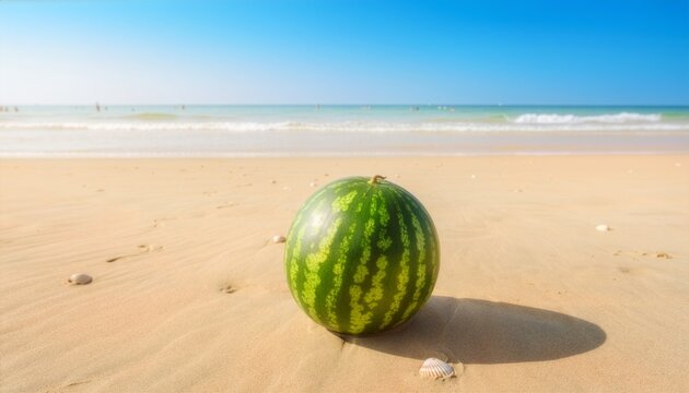 夏を感じる涼しげな大きくて立派なスイカ、さわやかな画像