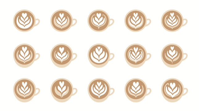 Sleek Minimalist Latte Art Coffee Cup Designs with Heart Shaped Patterns in Neutral Beige and White