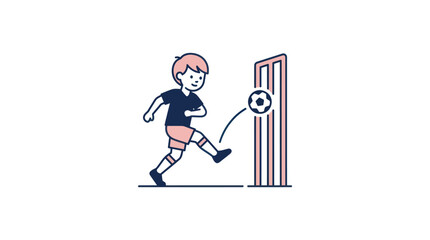 Boy Kicking Soccer Ball Goal.