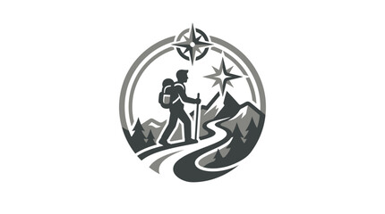 Obraz premium Hiker with backpack and walking stick.