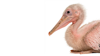Cute fluffy pink pelican bird chick nestling wildlife portrait isolated on transparent background © novoradova-png