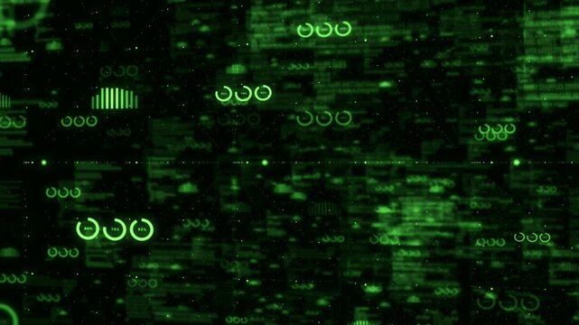 Futuristic HUD green dashboard interface data background loop.