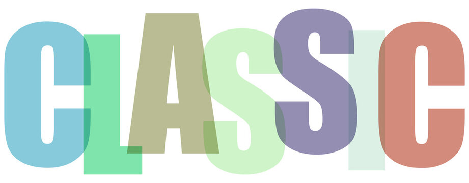 Multicolored word classc in bold letters  colorful text transparent background