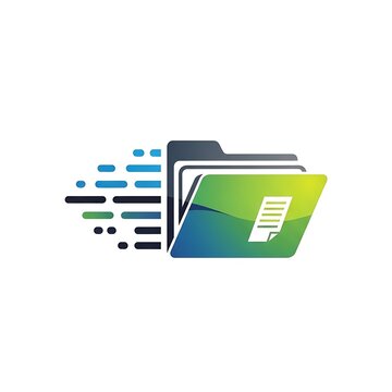 A stylized icon of a folder with a document and abstract lines
