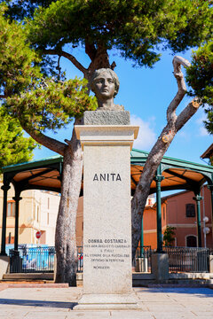 Commemorative bust of Anita Garibaldi in La Maddalena, capital city of the eponym archipelago located in the Mediterranean Sea in north-east of Sardinia, Italy
