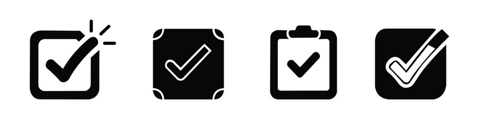 Checkbox icon set. Approval verification tick mark, success and completion, black glyph vector for app and website design © IconMark Pro