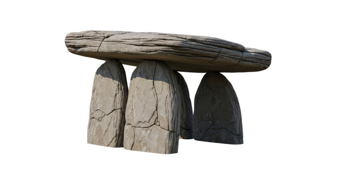 Dolmen on transparent background. Megalithic stone tomb for history textbooks or ancient archeology and heritage sites presentations.