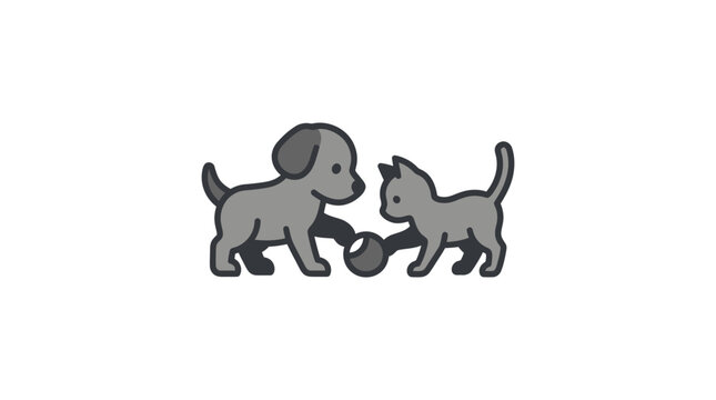 Dog and cat playing together outside.
