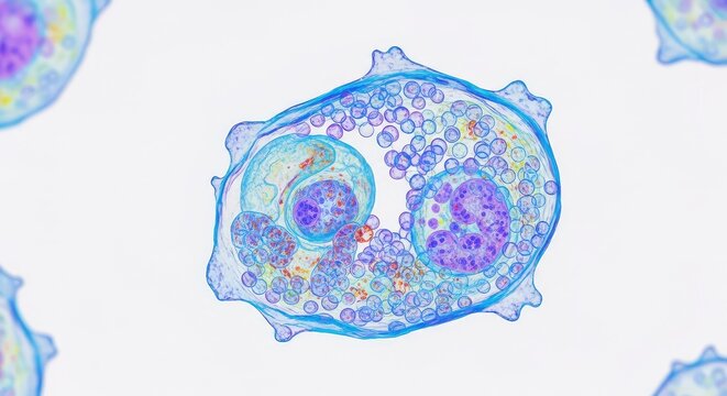 Microscopic view of cellular apoptosis showing programmed cell death during organismal development with membrane blebbing and fragmentation, membrane, metabolic, abstract