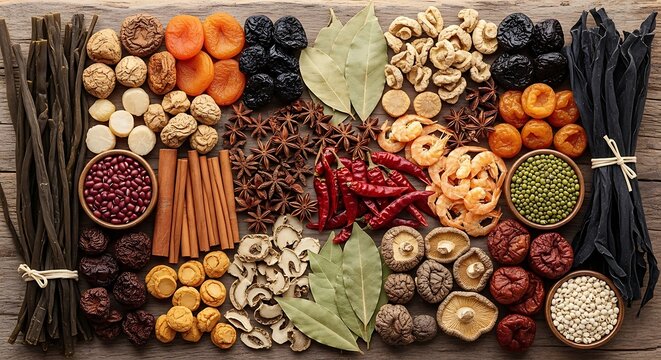 A vibrant assortment of various dried herbs and spices