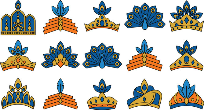 Peacock feather crown and turban ornaments for krishna janmashtami festival celebration set.