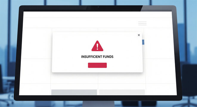 Insufficient funds notification on computer screen, financial error message on monitor, online banking transaction failure