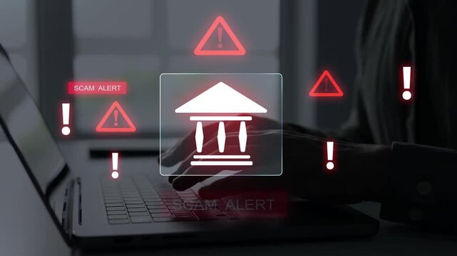 Security alert, data protection and identity theft warning in digital banking.Financial scam concept showing bank card fraud,mobile phone phishing and online payment risk.	
