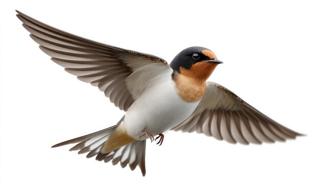 Barn Swallow in Flight: A detailed illustration of a barn swallow in mid-flight, showcasing its elegant wingspan, distinct coloring, and swift motion.