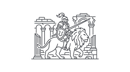 Obraz premium Medieval knight riding lion.