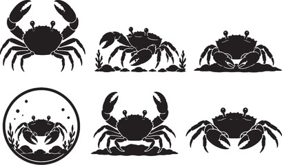 Pom Pom Crab Silhouette Icon Set Black Vector Marine Reef Crab Collection © Bui
