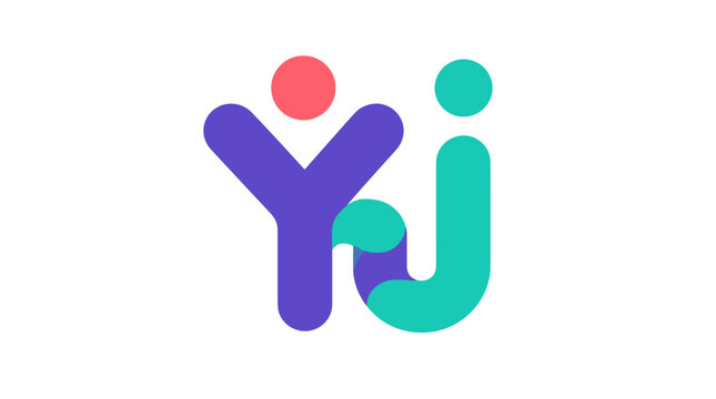 Colorful abstract YJ logo emblem design.