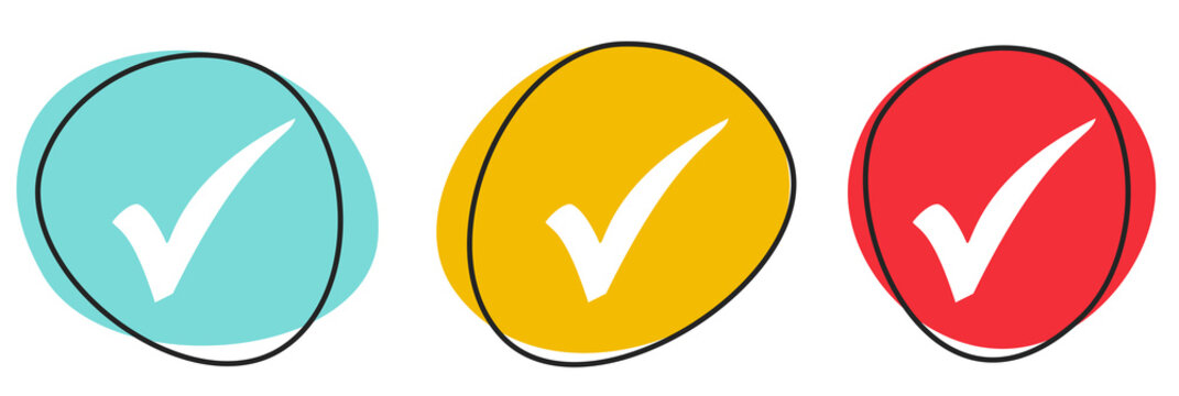 Button Banner Set mit 3 bunten Buttons: H&auml;kchen, Check oder Best&auml;tigung