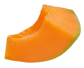 Cantaloupe melon isolated on white background. Fresh Melon piece levitating. Top view. Flat lay © nataliazakharova