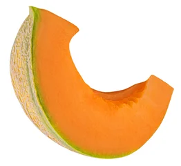 Cantaloupe melon isolated on white background. Fresh Melon piece falling. Top view. Flat lay © nataliazakharova